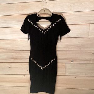 BONNIE USA Fringe Little Black Dress. Super unique little black dress size small